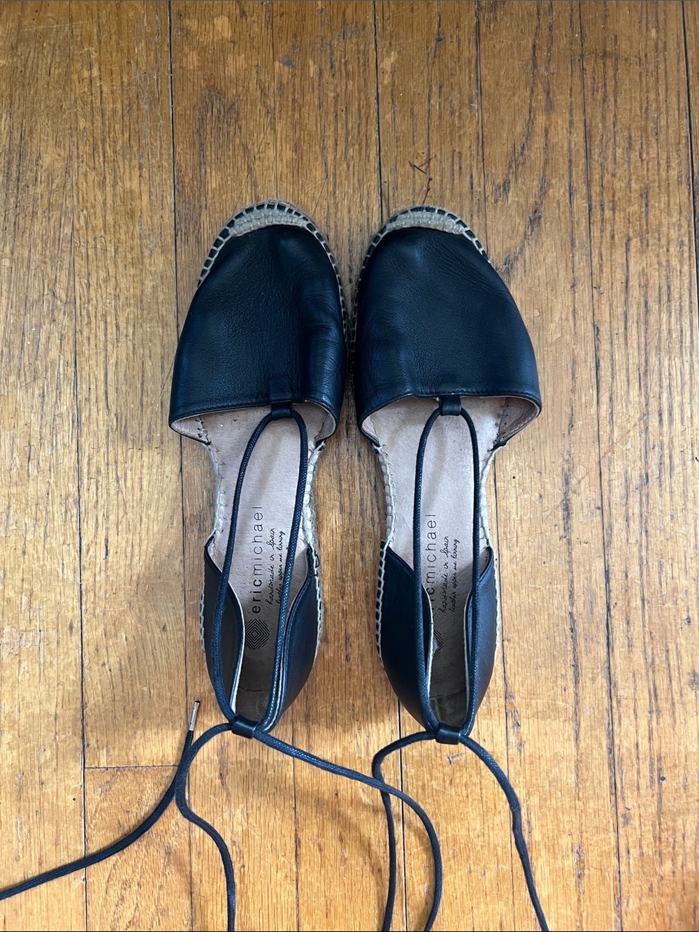 Eric Michael Black Lace-Up Espadrille Flats